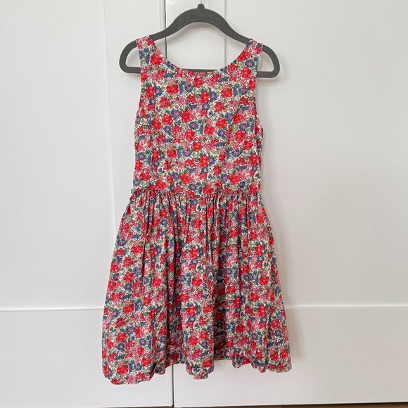 Ralph Lauren Girls Red & Blue Floral Cotton Dress (size 6x) - Picture 2 of 4
